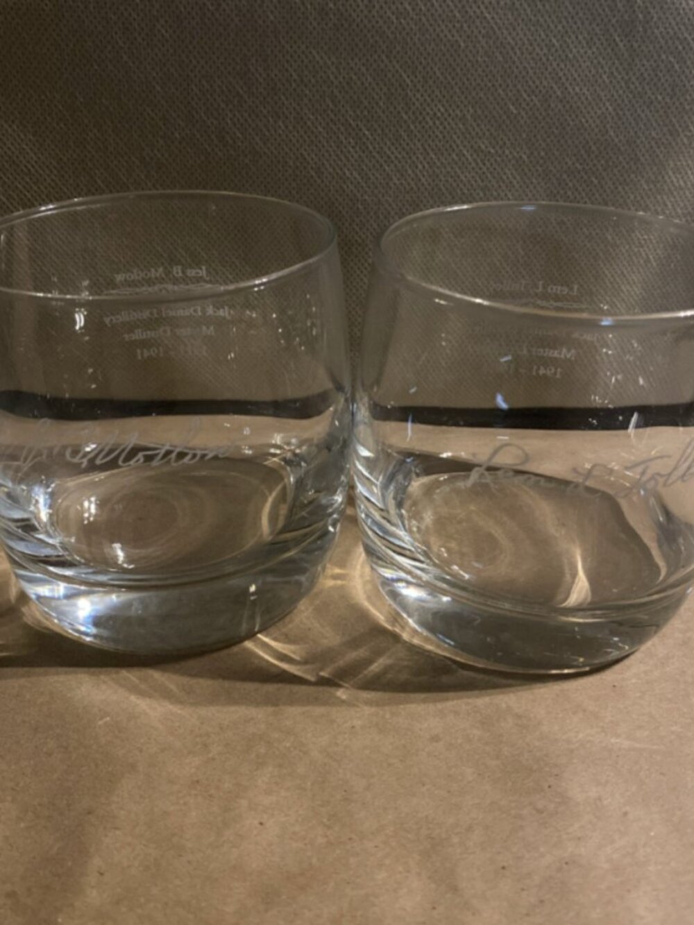 2 Jack Daniel’s Jess B. Motlow Distillery Etched Clear Glasses Set